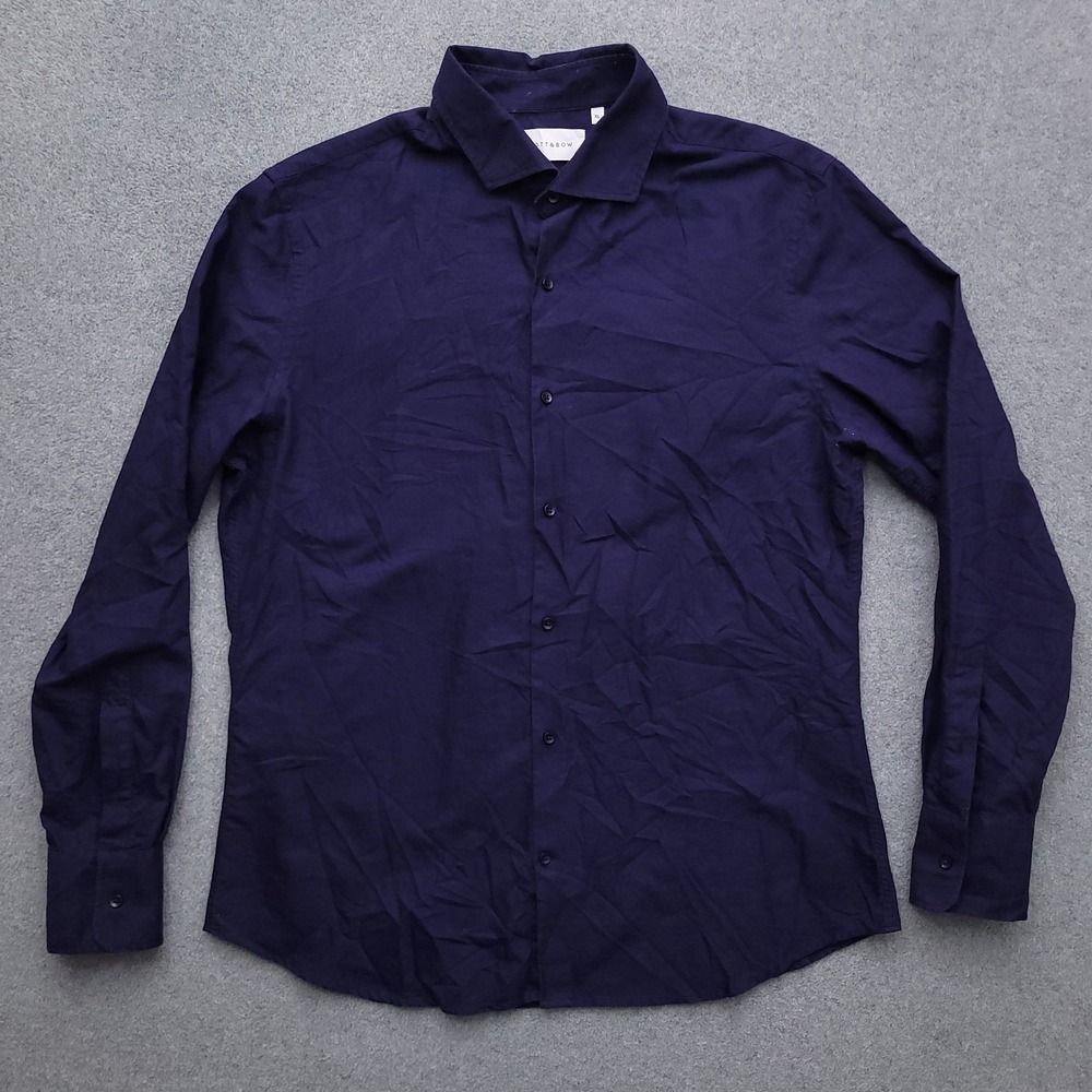 Mott & Bow Button Up Shirt Mens XL Navy Blue Long Sleeve Casual